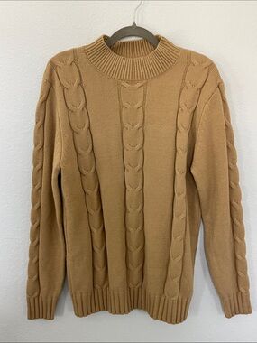 SHEIN Cable Knit Mock Neck Sweater Camel Tan Size Large